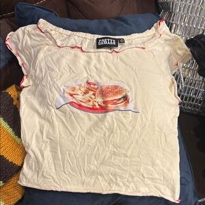 Cream Burger Print Crop Top